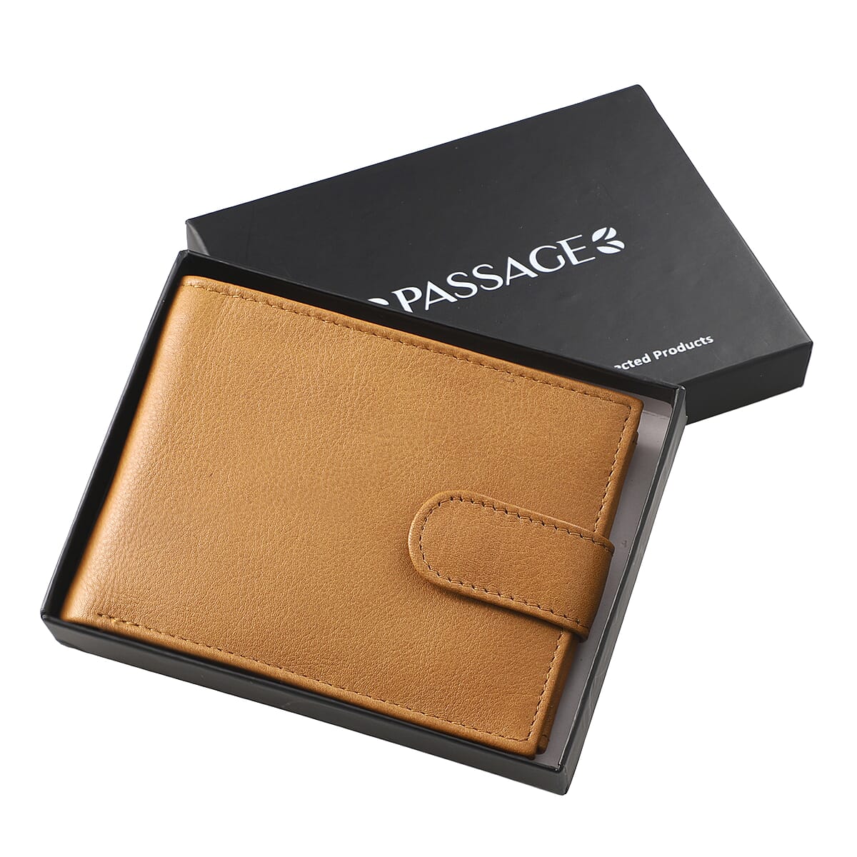 Passage Tan Genuine Leather RFID Bi-Fold Men's Wallet with Snap Closure image number 5