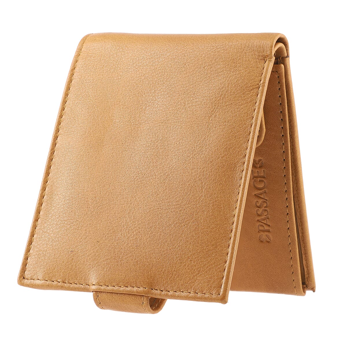 Passage Tan Genuine Leather RFID Bi-Fold Men's Wallet with Snap Closure image number 6