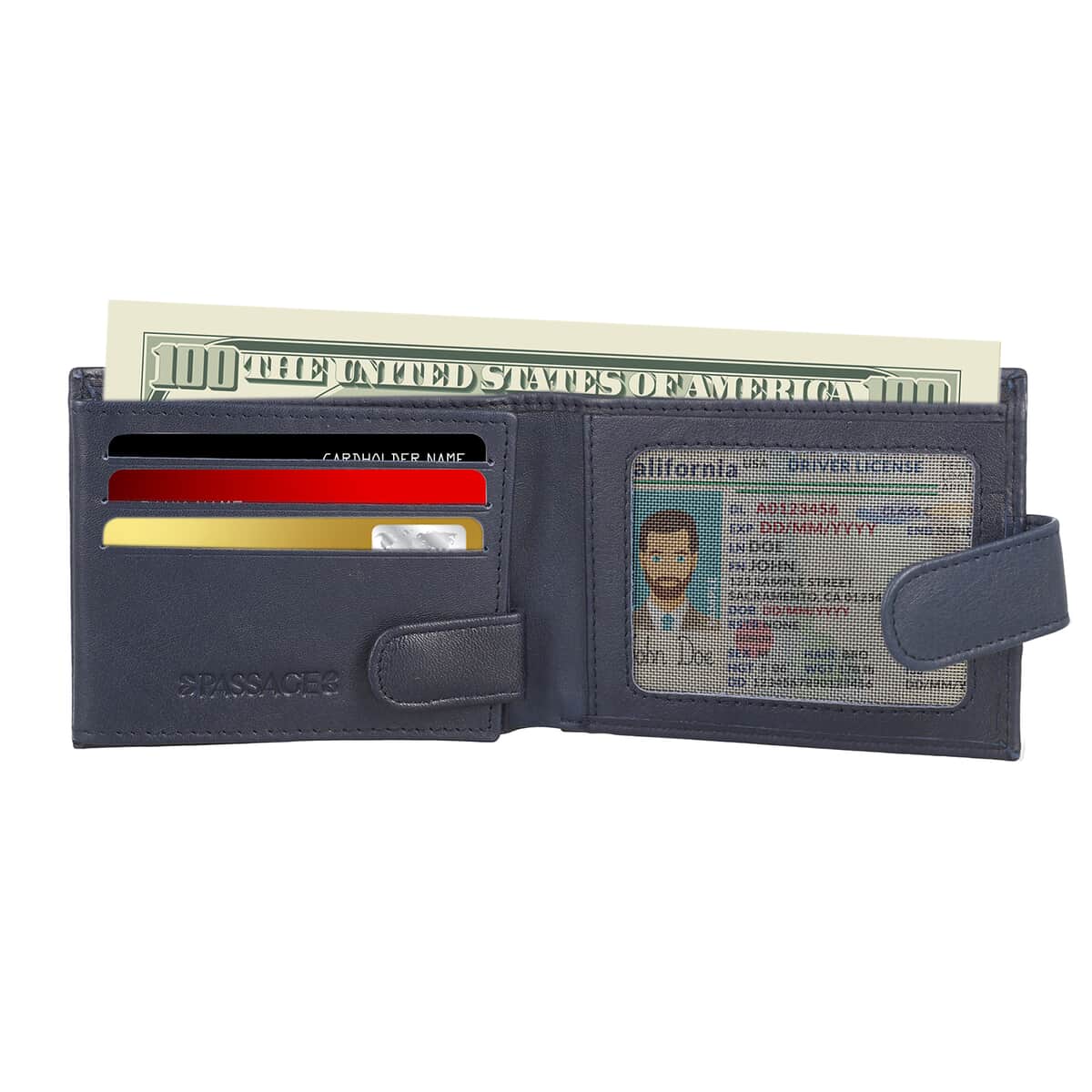 Passage Navy Genuine Leather RFID Bi-Fold Men's Wallet with Snap Closure image number 3