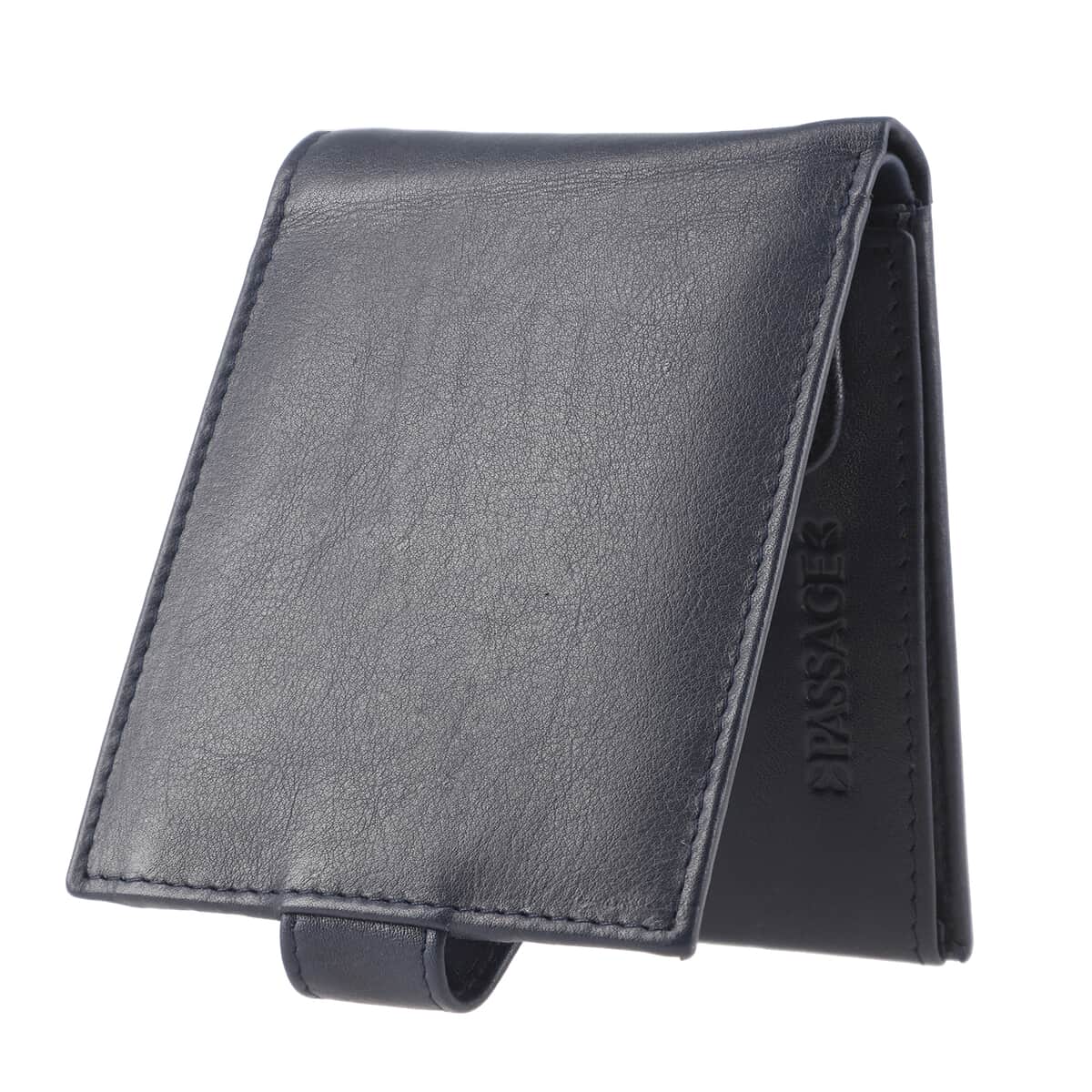 Passage Navy Genuine Leather RFID Bi-Fold Men's Wallet with Snap Closure image number 6