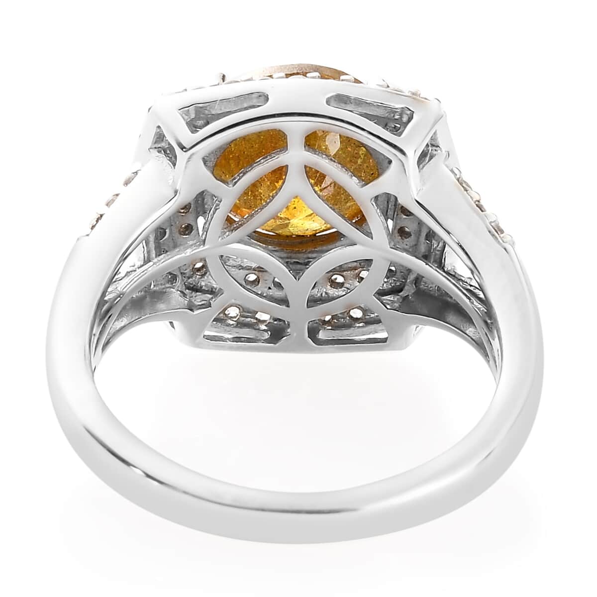 Picos Altos Light Orange Sphalerite, Zircon Fancy Ring in Platinum Over Sterling Silver 4.50 ctw image number 4