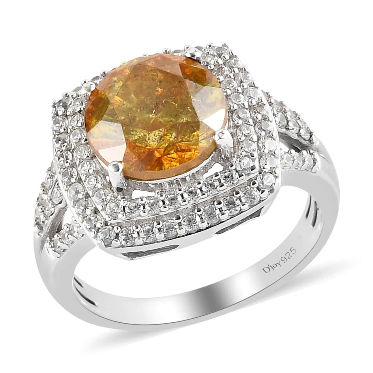 Picos Altos Light Orange Sphalerite and Zircon Cocktail Ring in Platinum Over Sterling Silver (Size 9.0) 4.50 ctw image number 0