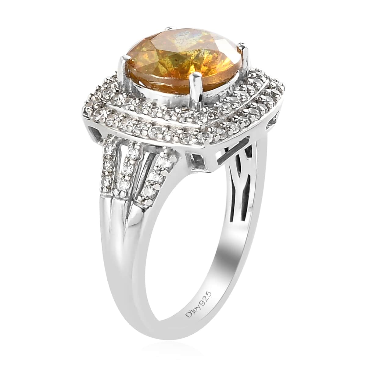 Picos Altos Light Orange Sphalerite and Zircon Cocktail Ring in Platinum Over Sterling Silver (Size 9.0) 4.50 ctw image number 3