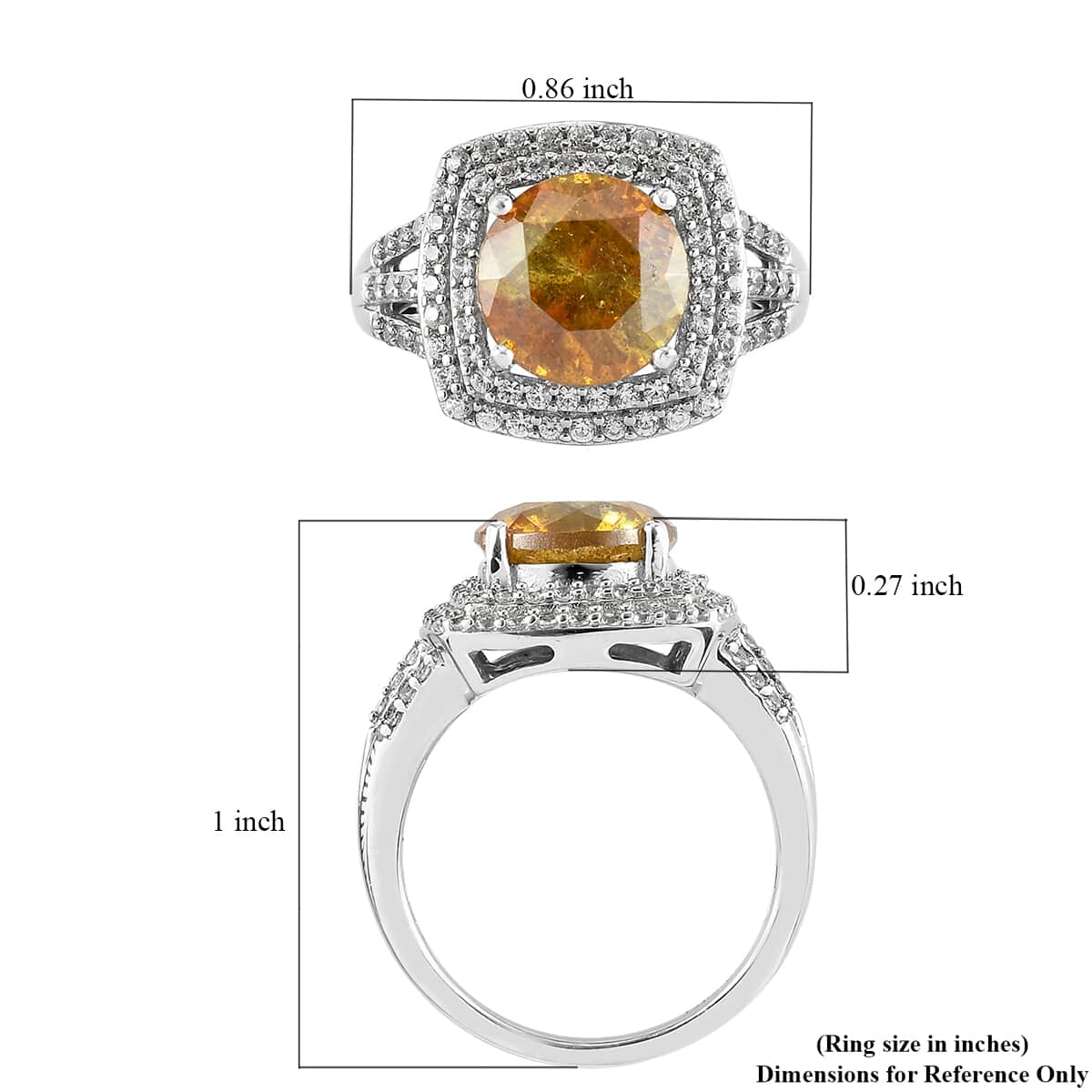 Picos Altos Light Orange Sphalerite and Zircon Cocktail Ring in Platinum Over Sterling Silver (Size 9.0) 4.50 ctw image number 5