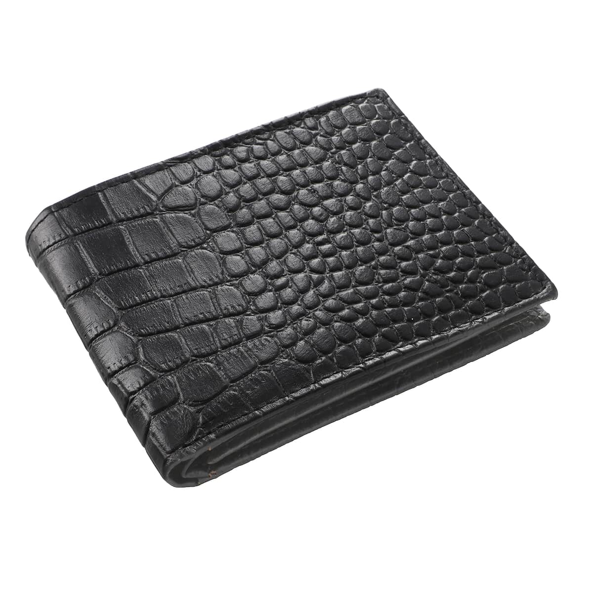 Passage Black Genuine Leather Croco Embossed RFID Bi-Fold Men's Wallet image number 0
