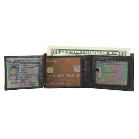 Passage Black Genuine Leather Croco Embossed RFID Bi-Fold Men's Wallet image number 4