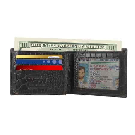 Passage Black Genuine Leather Croco Embossed RFID Bi-Fold Men's Wallet image number 5