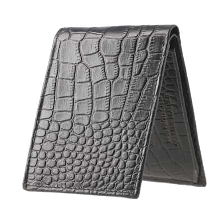 Passage Black Genuine Leather Croco Embossed RFID Bi-Fold Men's Wallet image number 6