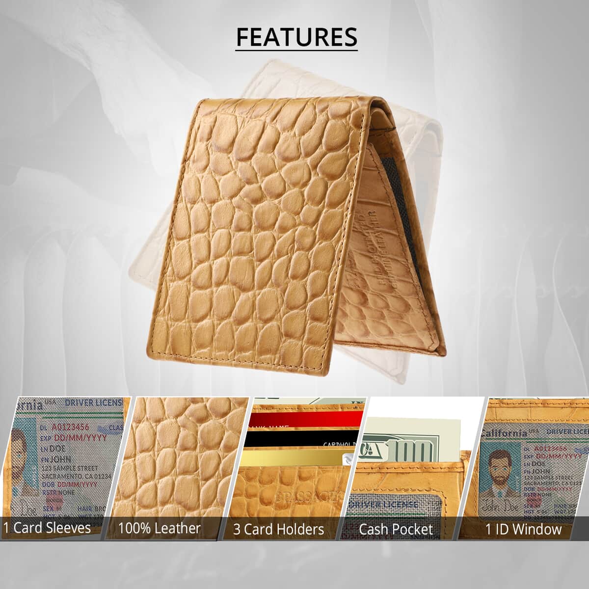 Passage Tan Genuine Leather Croco Embossed RFID Men's Wallet image number 2