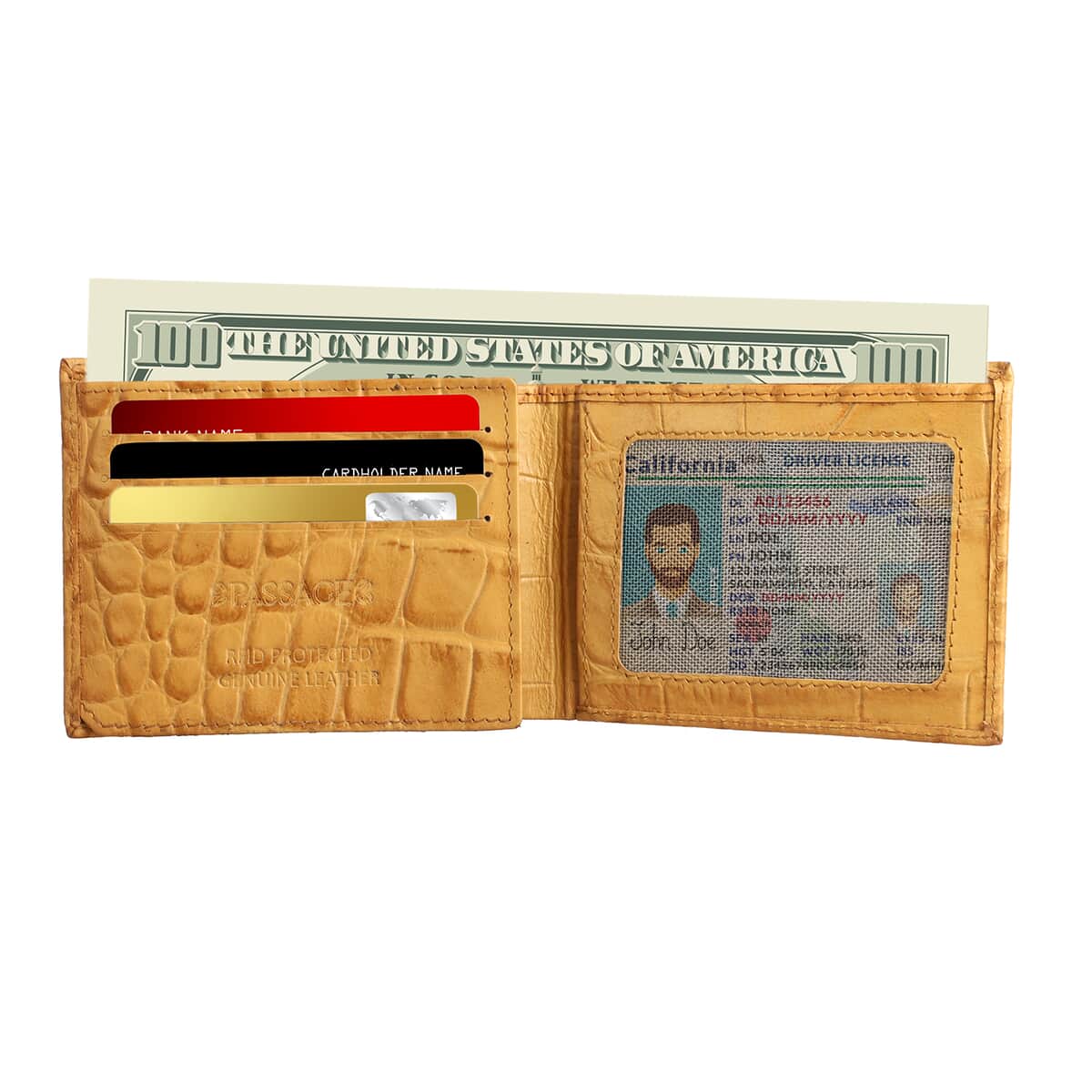 Passage Tan Genuine Leather Croco Embossed RFID Men's Wallet image number 3