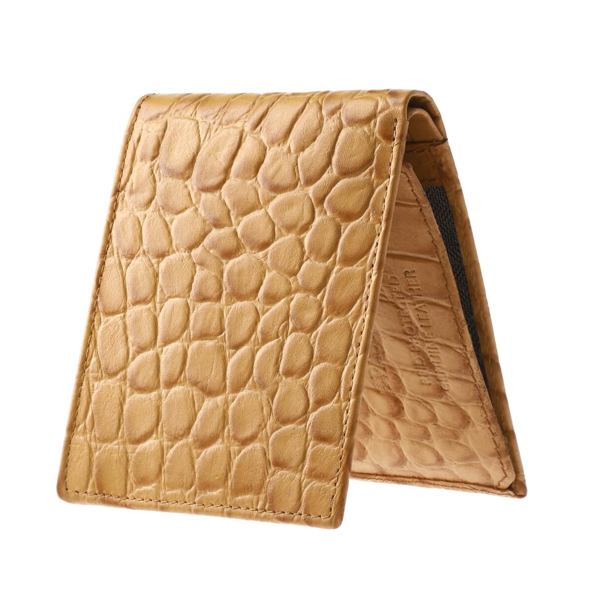 Passage Tan Genuine Leather Croco Embossed RFID Men's Wallet image number 6