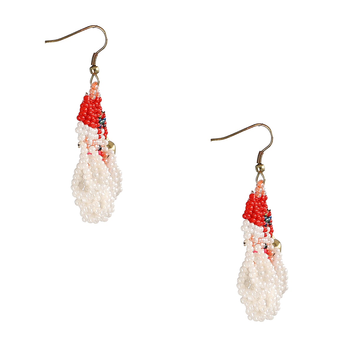 Red & White Seed Beaded Santa Claus Christmas Theme Earrings image number 2