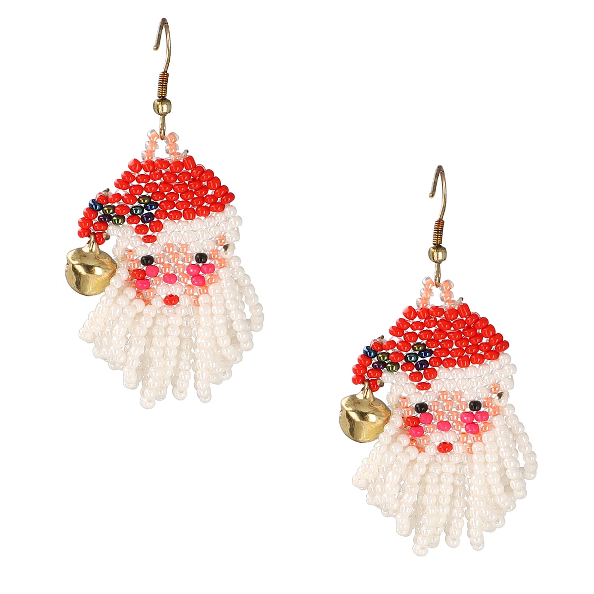 Red & White Seed Beaded Santa Claus Christmas Theme Earrings image number 3