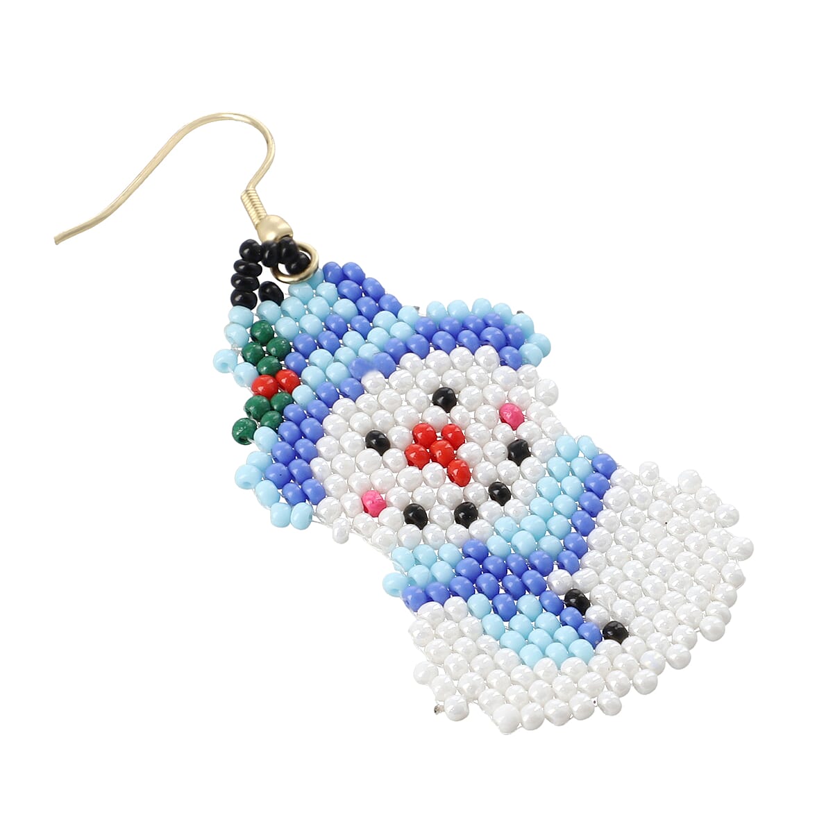 Blue & White Seed Beaded Snowman Christmas Theme Earrings image number 2