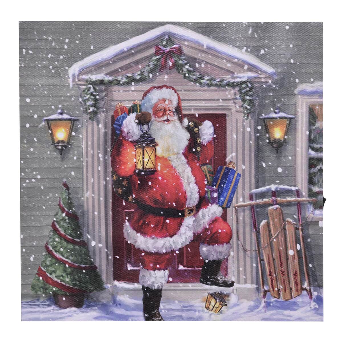 Multi Color Canvas 3-LED Santa Claus with Gift Painting (2xAA Battery Not Included) image number 0