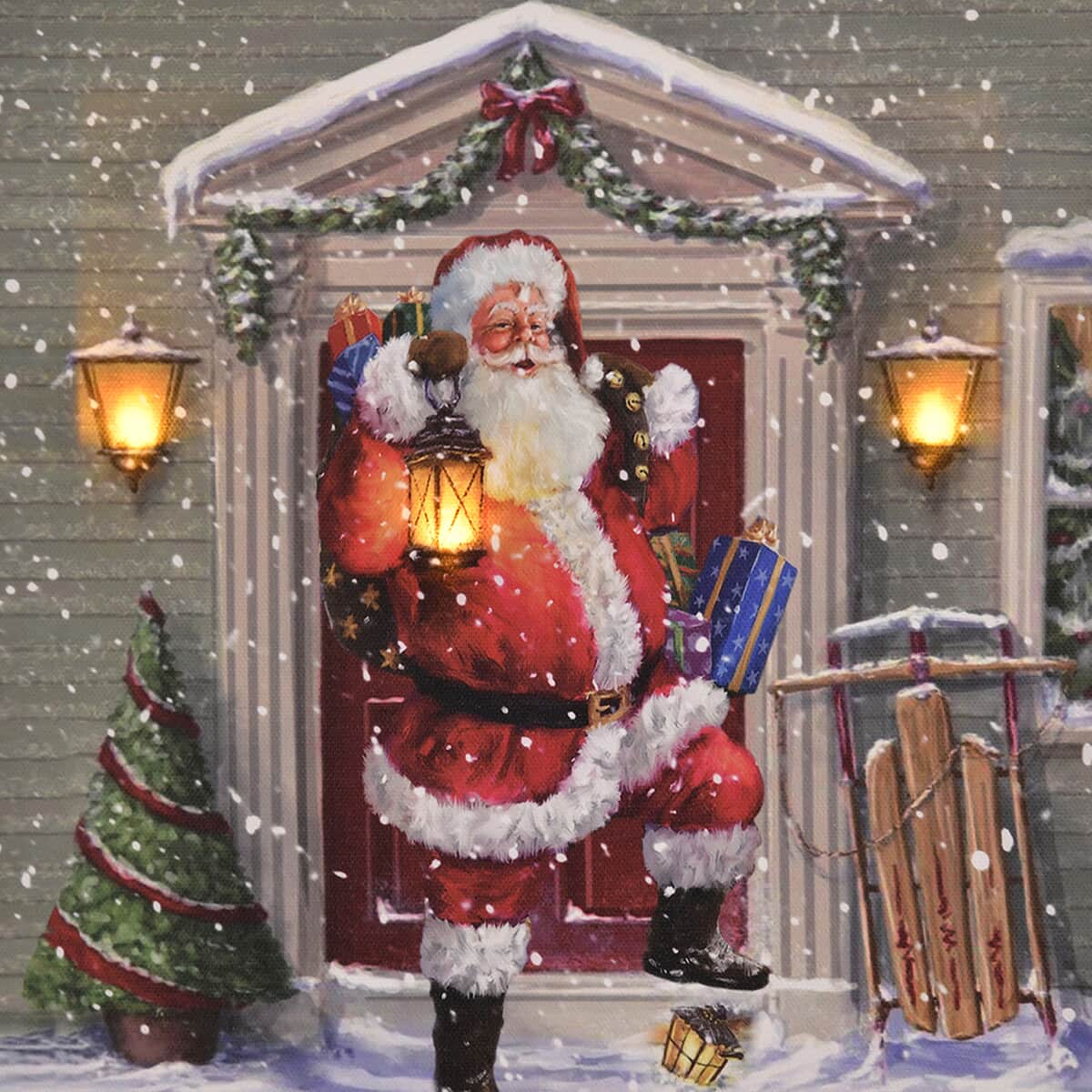Multi Color Canvas 3-LED Santa Claus with Gift Painting (2xAA Battery Not Included) image number 1