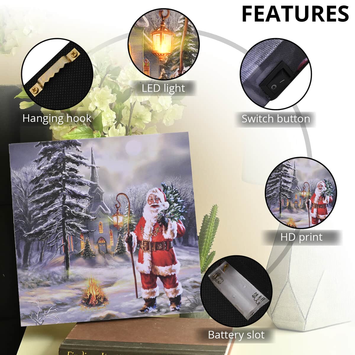 Homesmart Multi Color Canvas 6-LED Santa Claus Painting (2xAA Battery Not Included) image number 2