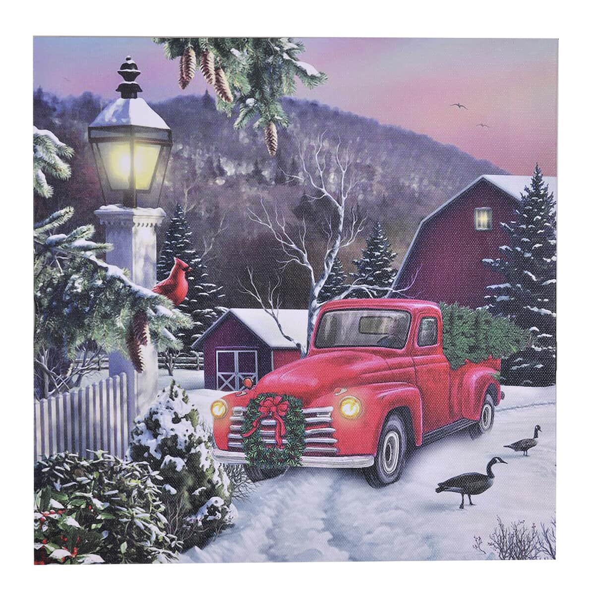 Homesmart Multi Color Canvas 4-LED Car with Snow House Painting (2xAA Battery Not Included) image number 0
