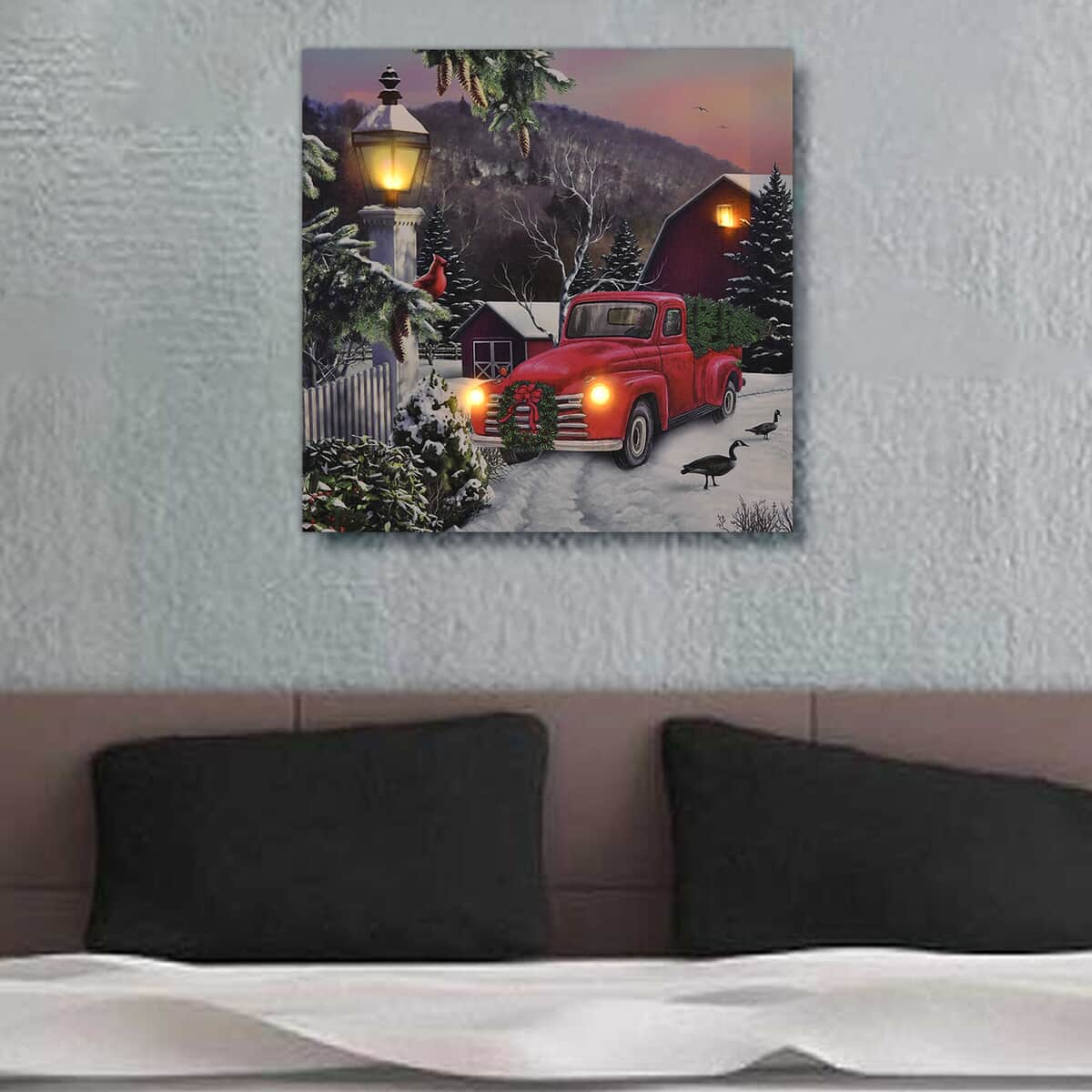 Homesmart Multi Color Canvas 4-LED Car with Snow House Painting (2xAA Battery Not Included) image number 1
