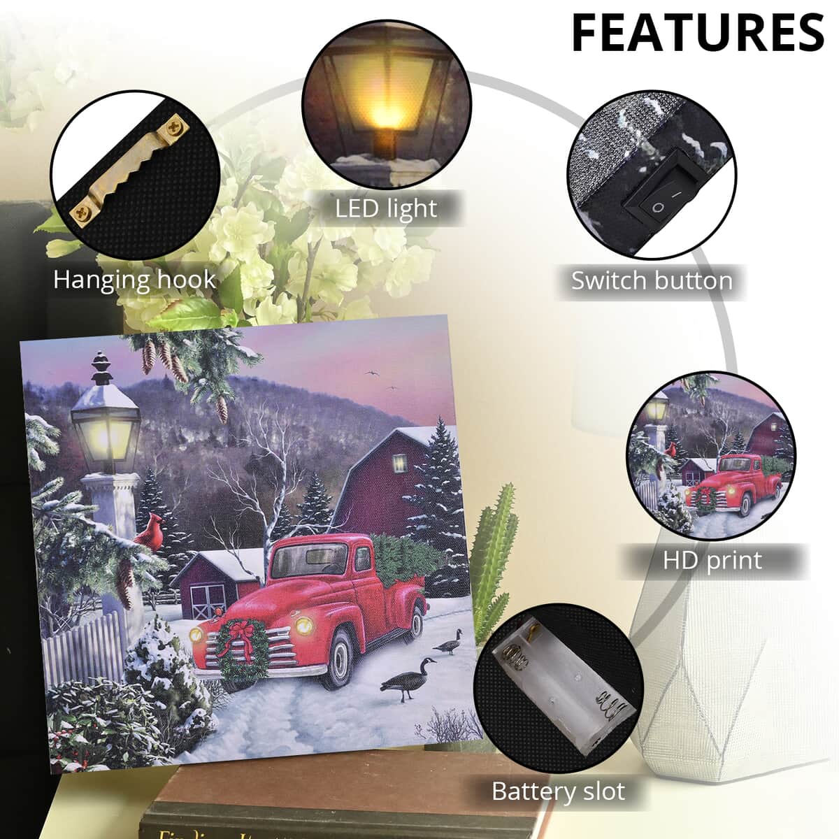 Homesmart Multi Color Canvas 4-LED Car with Snow House Painting (2xAA Battery Not Included) image number 2