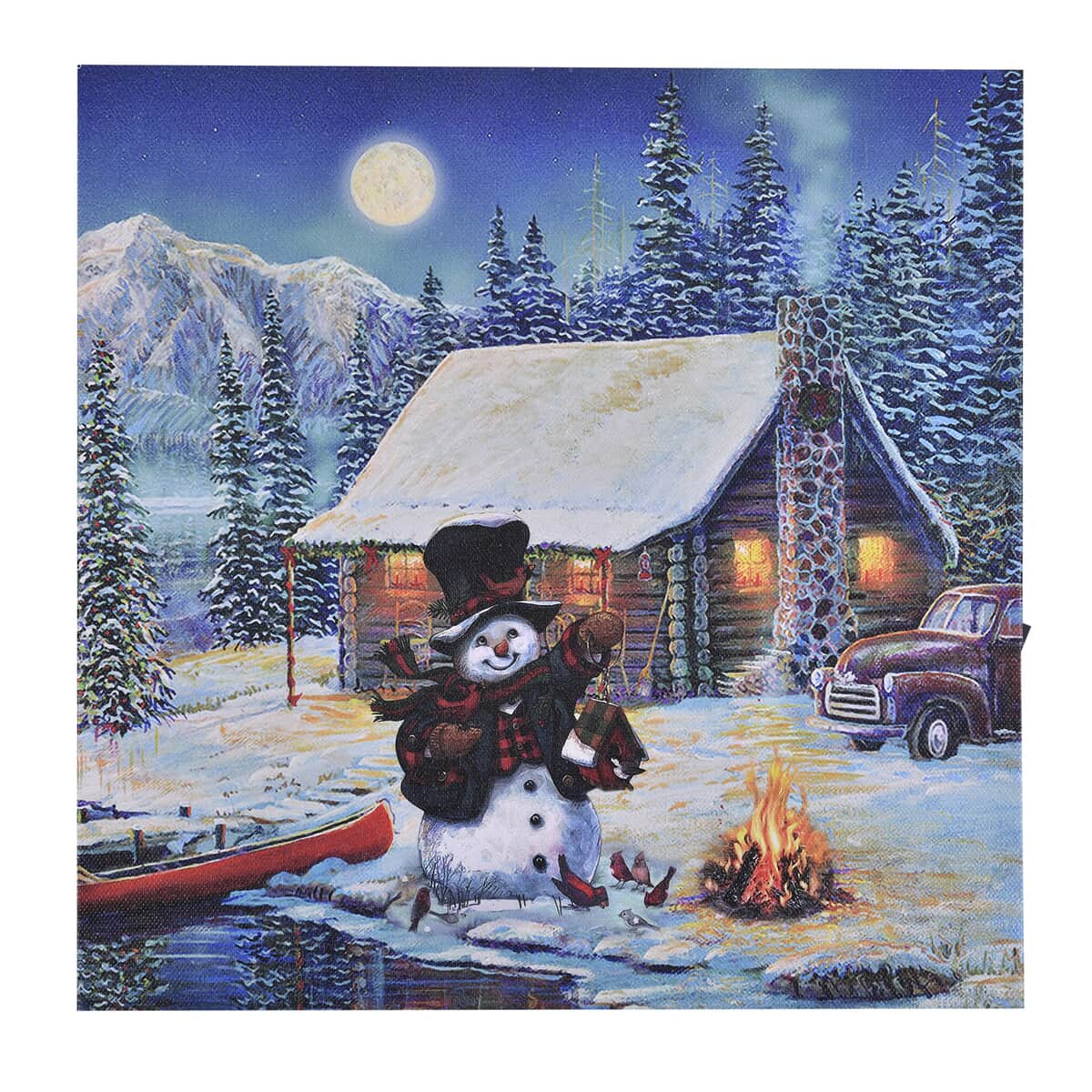 Homesmart Multi Color Canvas 4-LED Snowman Fireworks Painting (2xAA Battery Not Included) image number 0
