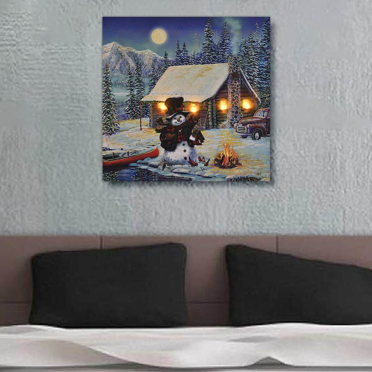 Homesmart Multi Color Canvas 4-LED Snowman Fireworks Painting (2xAA Battery Not Included) image number 1