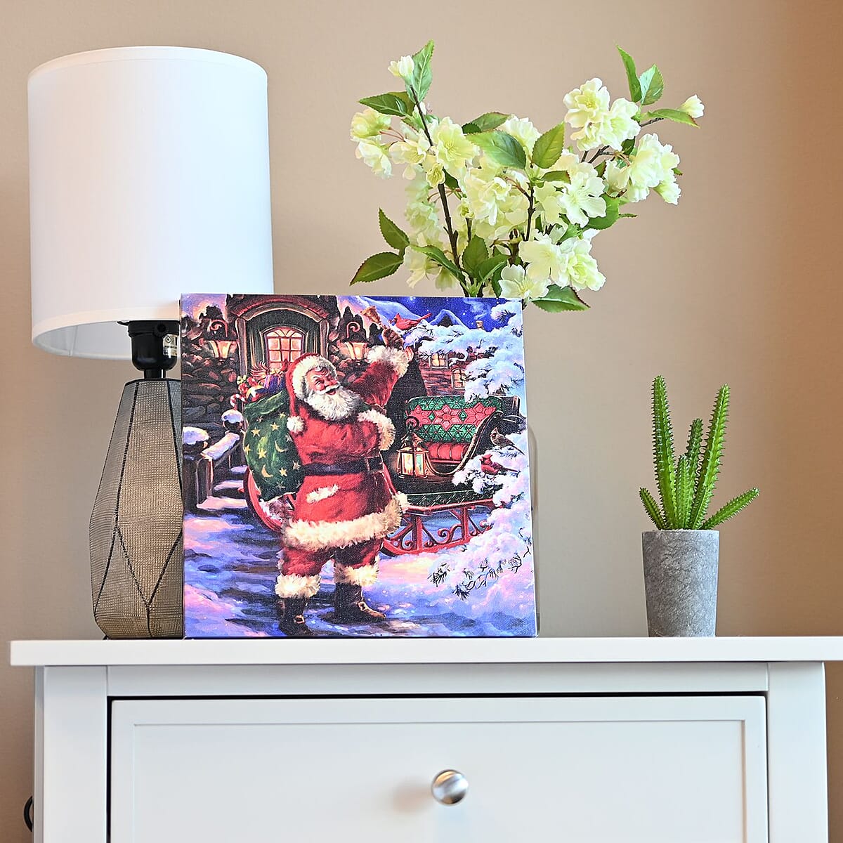 Homesmart Multi Color Canvas 5-LED Santa Delivering Gifts Painting (2xAA Battery Not Included) image number 1