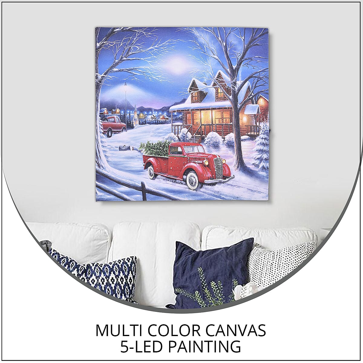 Homesmart Multi Color Canvas 5-LED Car and snow House Painting (2xAA Battery Not Included) image number 1