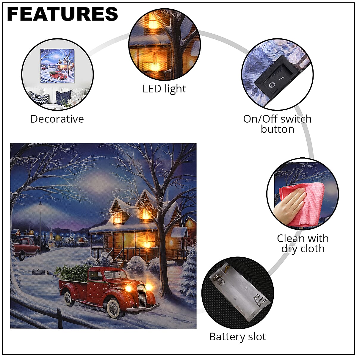 Homesmart Multi Color Canvas 5-LED Car and snow House Painting (2xAA Battery Not Included) image number 2