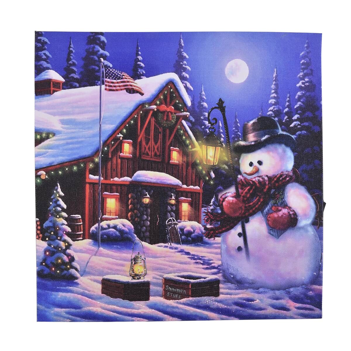 Homesmart Multi Color Canvas 4-LED Snowman with Lantern Painting (2xAA Battery Not Included) image number 0