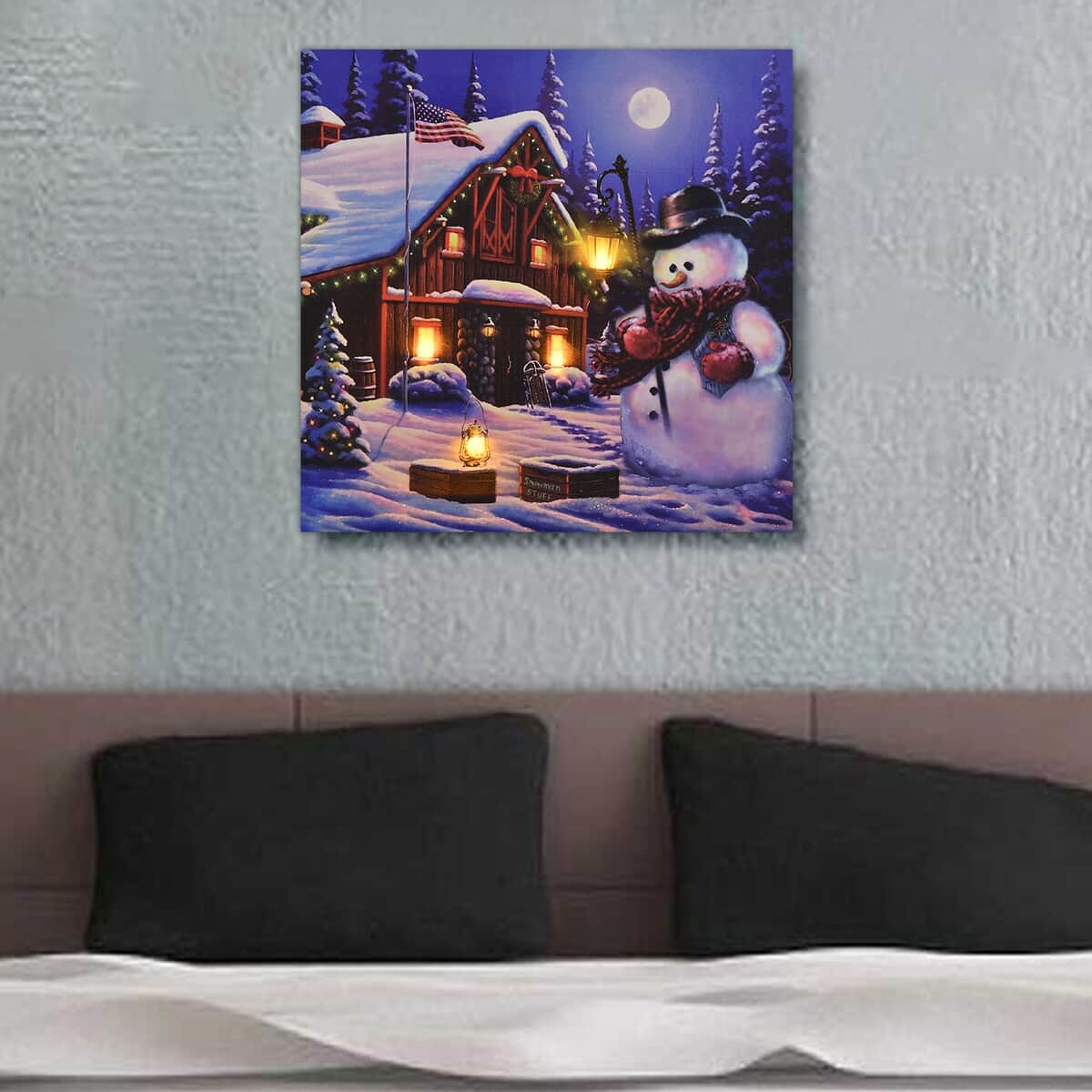 Homesmart Multi Color Canvas 4-LED Snowman with Lantern Painting (2xAA Battery Not Included) image number 1