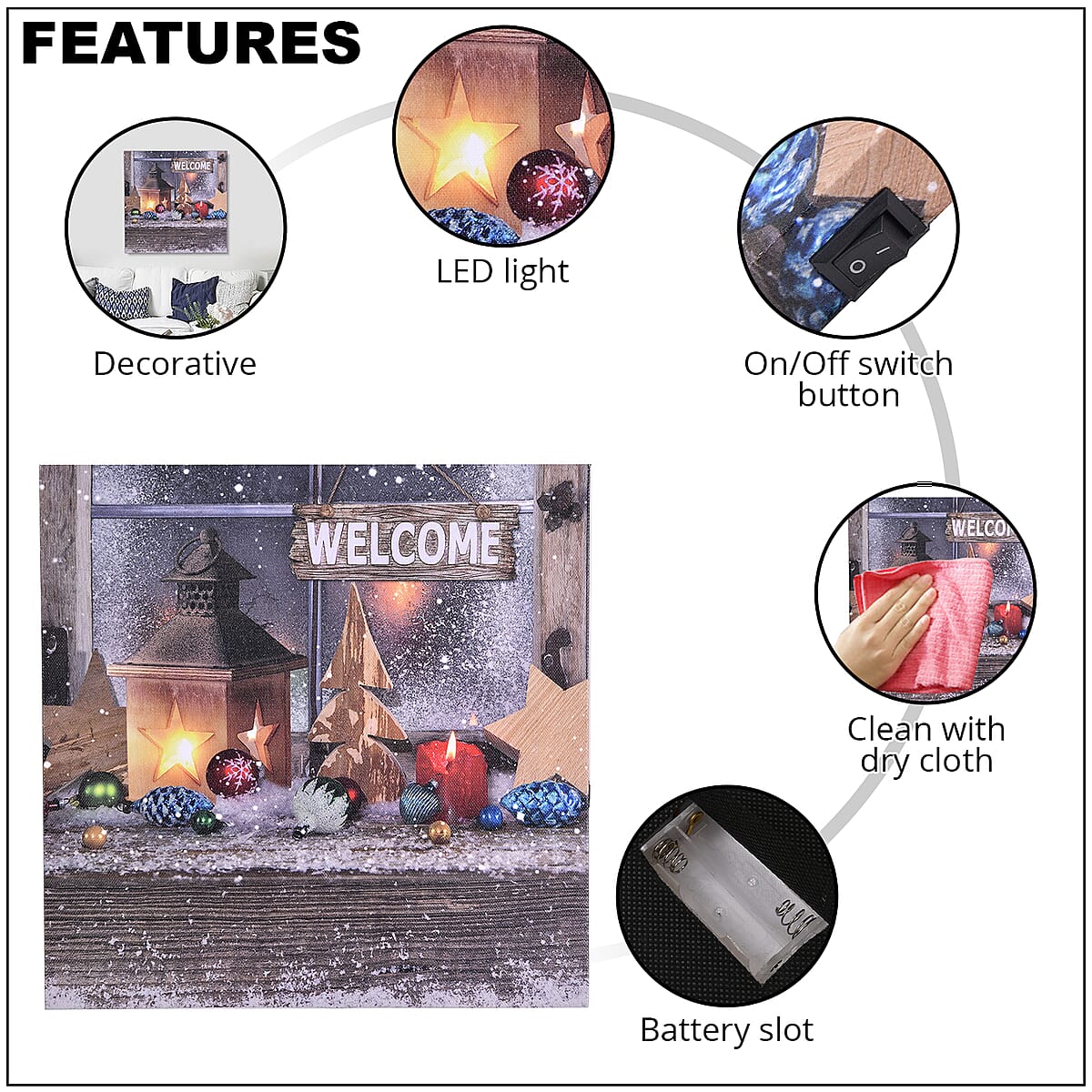 Homesmart Multi Color Canvas 5-LED Star Lantern and Welcome Bord Painting (2xAA Battery Not Included) image number 2