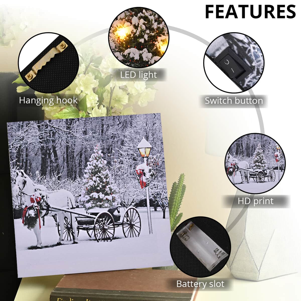 Homesmart Multi Color Canvas 4-LED Christmas Carriage Painting (2xAA Battery Not Included) image number 2