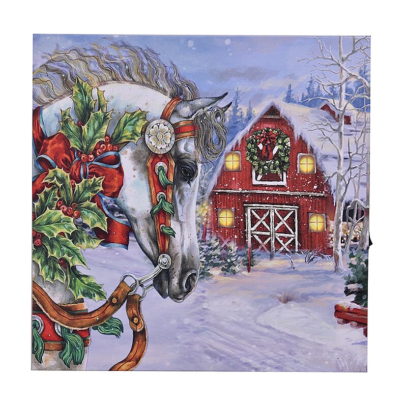 Homesmart Multi Color Canvas 6-LED Horse and Snow House Painting (2xAA Battery Not Included)