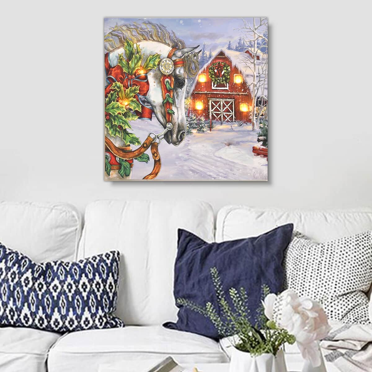 Homesmart Multi Color Canvas 6-LED Horse and Snow House Painting (2xAA Battery Not Included) image number 1