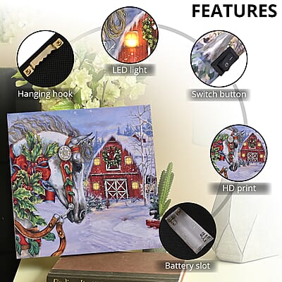 Homesmart Multi Color Canvas 6-LED Horse and Snow House Painting (2xAA Battery Not Included)