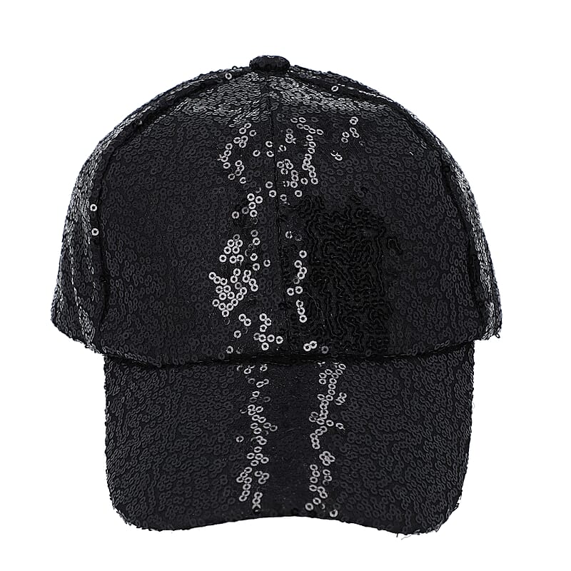 Black Color Sequin Baseball Cap | Designer Baseball Sun Cap | Outdoor Polyester Cap
