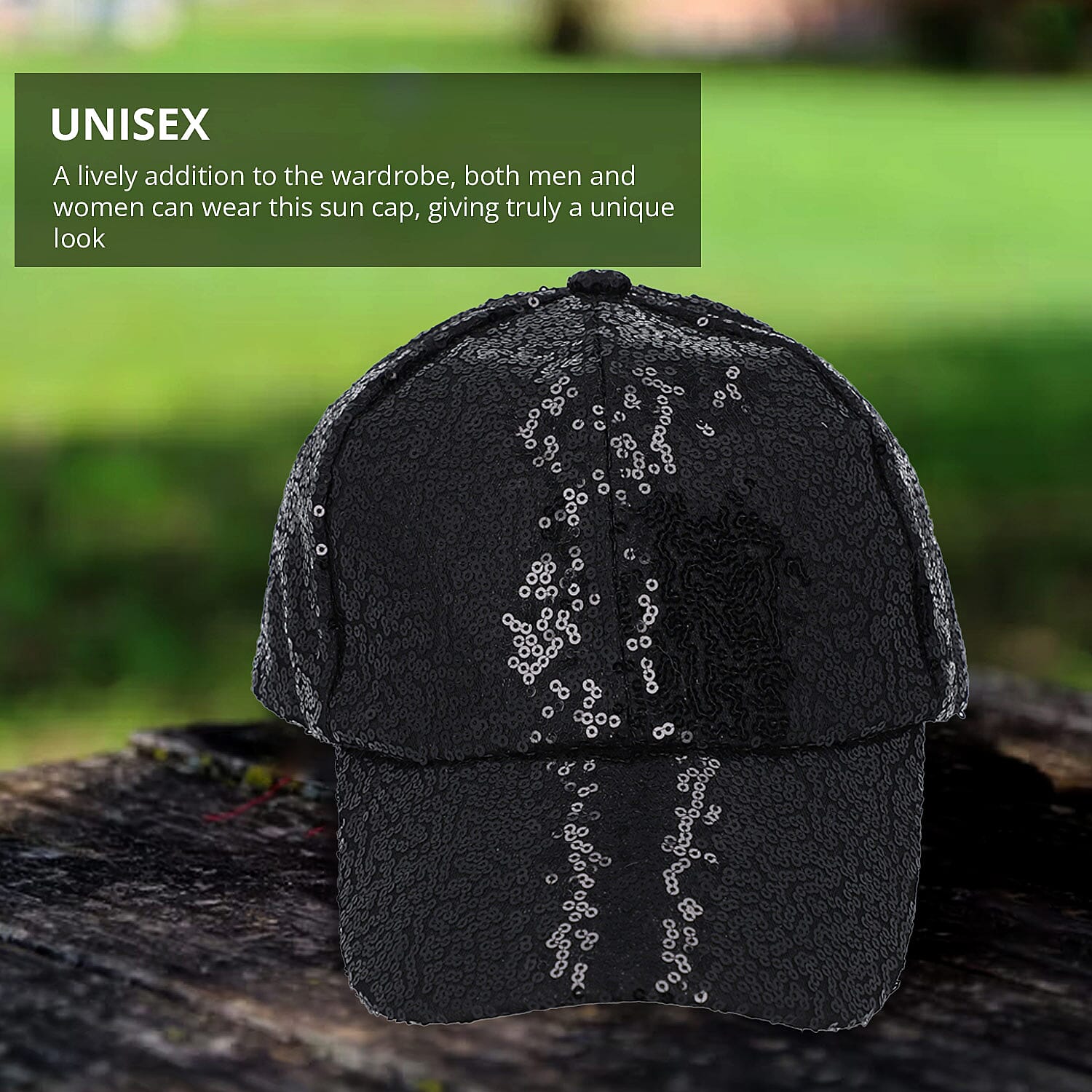 Black Color Sequin Baseball Cap | Designer Baseball Sun Cap | Outdoor Polyester Cap