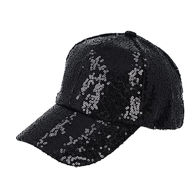 Black Color Sequin Baseball Cap | Designer Baseball Sun Cap | Outdoor Polyester Cap