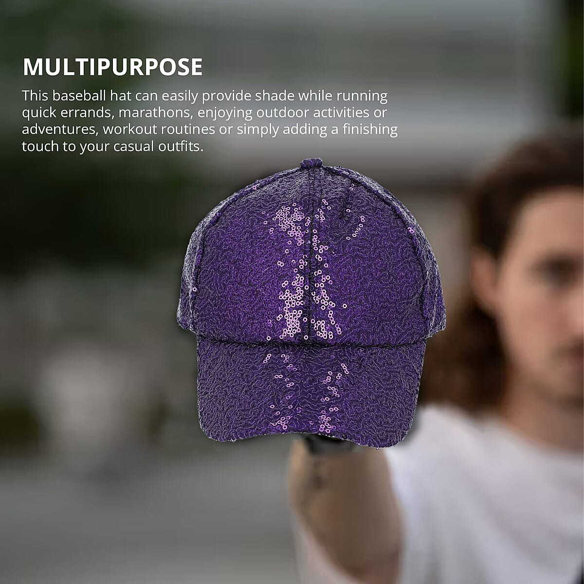 Purple Color Sequin Baseball Cap | Designer Baseball Sun Cap | Outdoor Polyester Cap image number 1