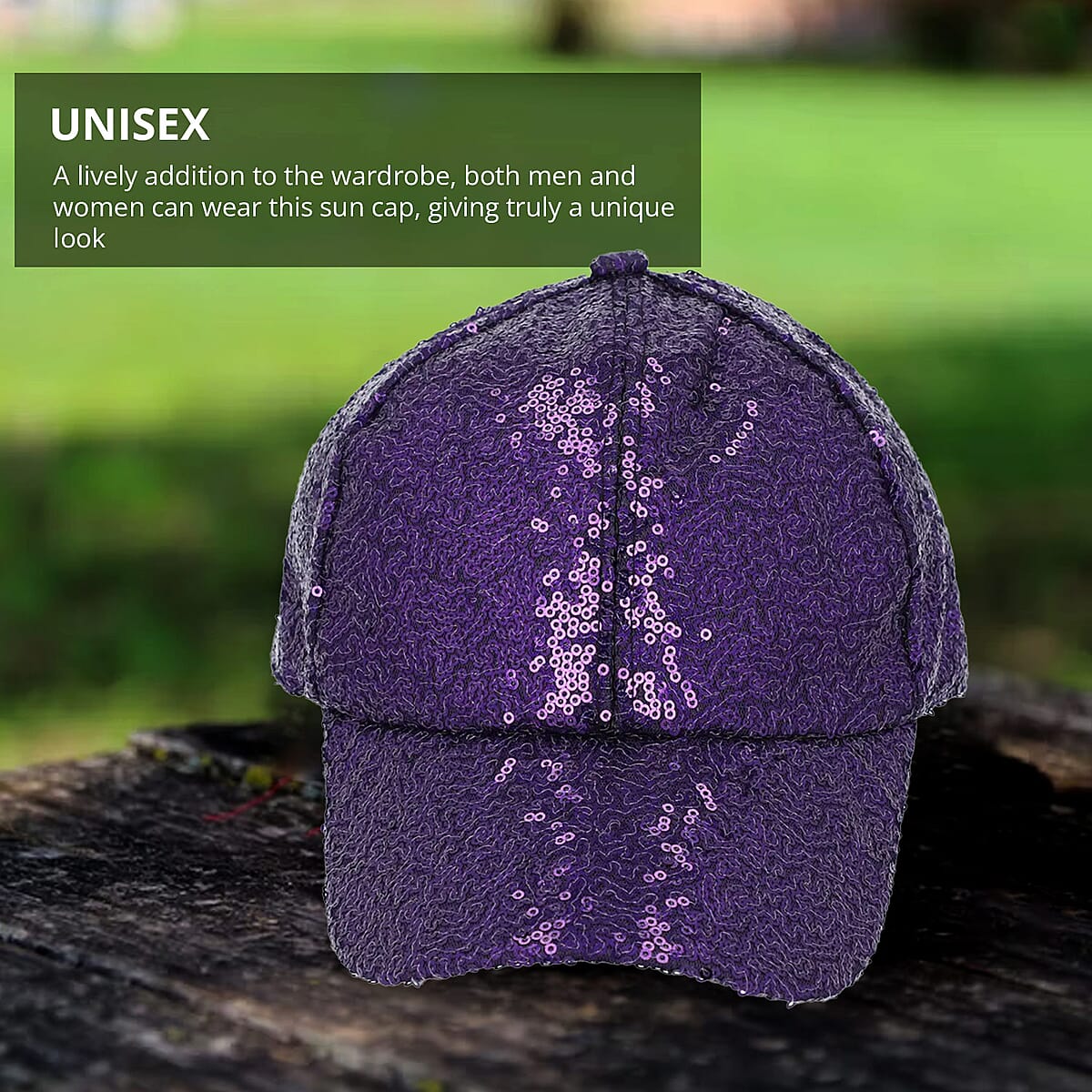 Purple Color Sequin Baseball Cap | Designer Baseball Sun Cap | Outdoor Polyester Cap image number 2