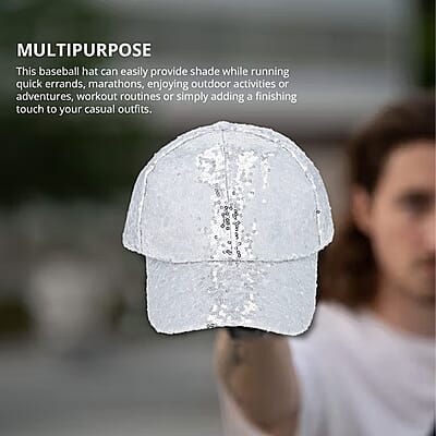 Silver Color Sequin Baseball Cap | Designer Baseball Sun Cap | Outdoor Polyester Cap