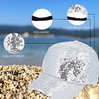 Silver Color Sequin Baseball Cap | Designer Baseball Sun Cap | Outdoor Polyester Cap