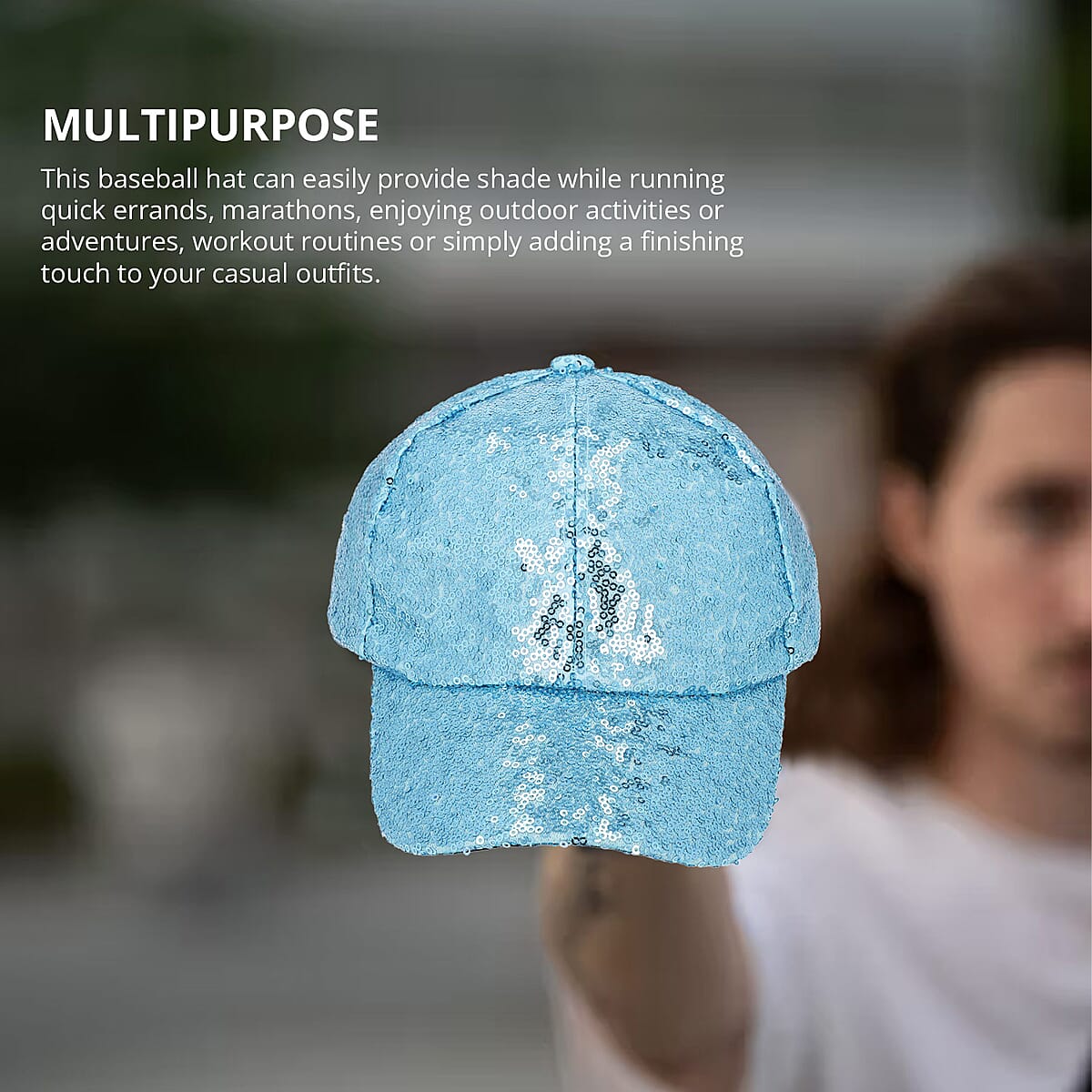 Light Blue Color Sequin Baseball Cap | Designer Baseball Sun Cap | Outdoor Polyester Cap image number 1