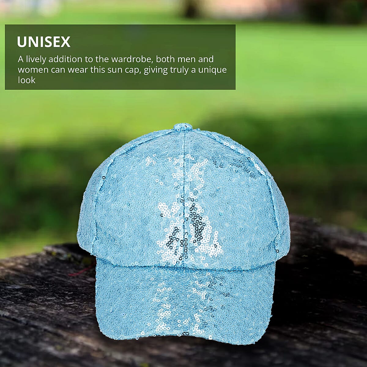 Light Blue Color Sequin Baseball Cap | Designer Baseball Sun Cap | Outdoor Polyester Cap image number 2