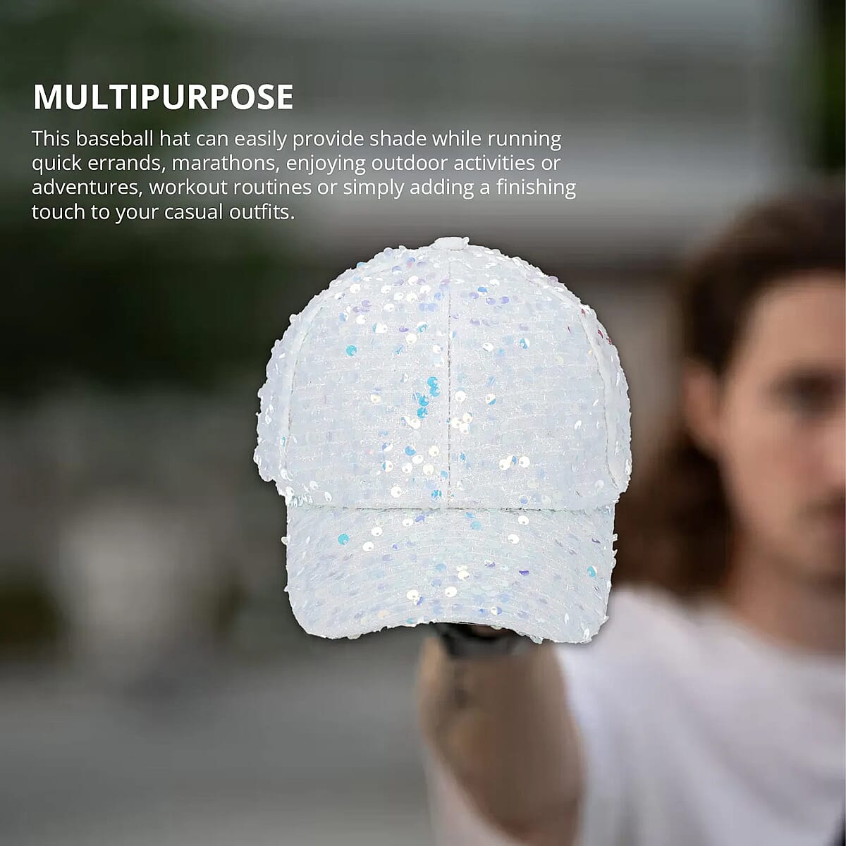 White Color Sequin Baseball Cap | Designer Baseball Sun Cap | Outdoor Polyester Cap image number 1