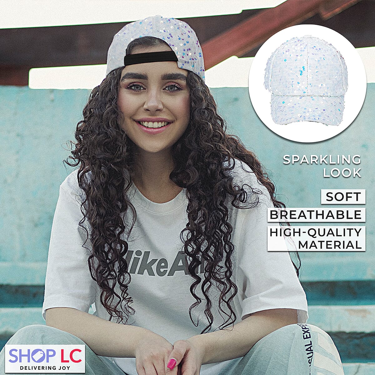 White Color Sequin Baseball Cap | Designer Baseball Sun Cap | Outdoor Polyester Cap image number 3