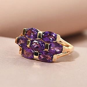 Moroccan Amethyst 2.81 ctw Cluster Ring in 14K Yellow Gold Over Sterling Silver (Size 8)