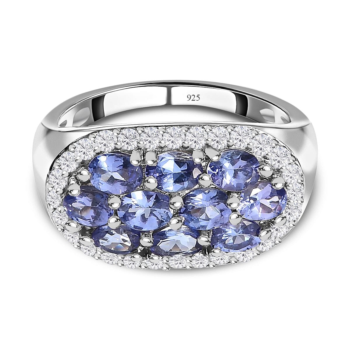 Tanzanite and White Zircon 2.71 ctw Ring in Platinum Over Sterling Silver (Size 11.5)