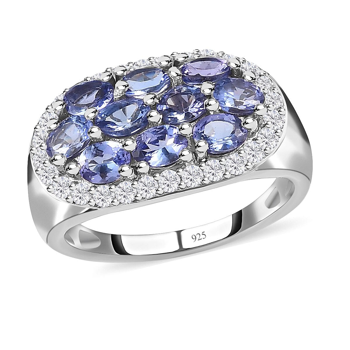 Tanzanite and White Zircon 2.71 ctw Ring in Platinum Over Sterling Silver (Size 11.5)